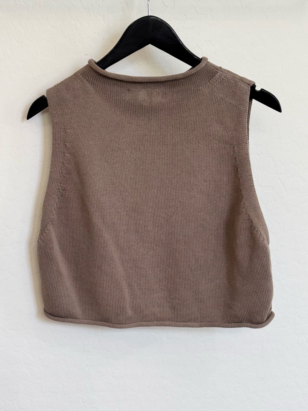 Na Nin Milo Brown Knit Sleeveless Crop Sweater Tank Vest Pocket Detail Size 2 - Picture 3 of 5